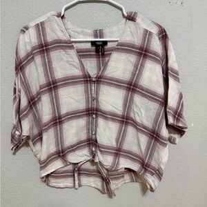 PAIGE Cream and Mauve Plaid Button-Front Blouse